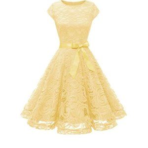 Women's Retro Vintage Floral Lace Bridesmaid Party Dress Short Prom Dress